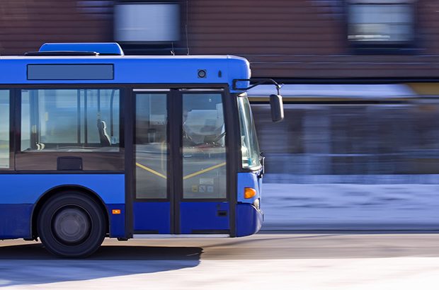 A blue bus.
