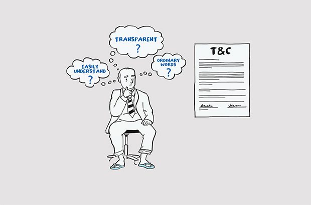 Illustration of businessman thinking about contract terms