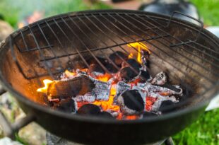 A lit barbecue with coals