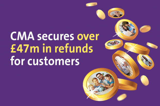 People and money with text: CMA secures over £47 million in refunds for customers